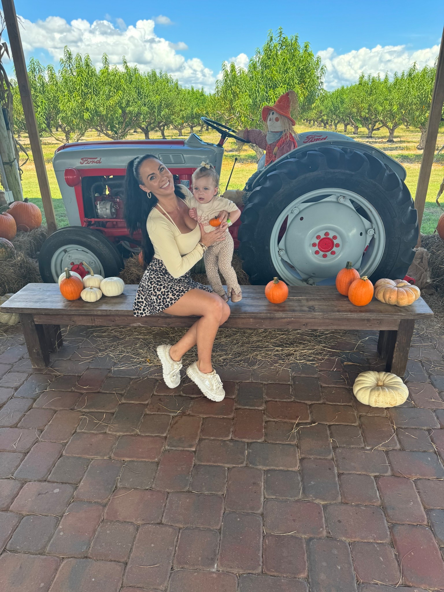 Pumpkin patch fall outfit! Cheetah skirt : Mommy & Baby matching outfits