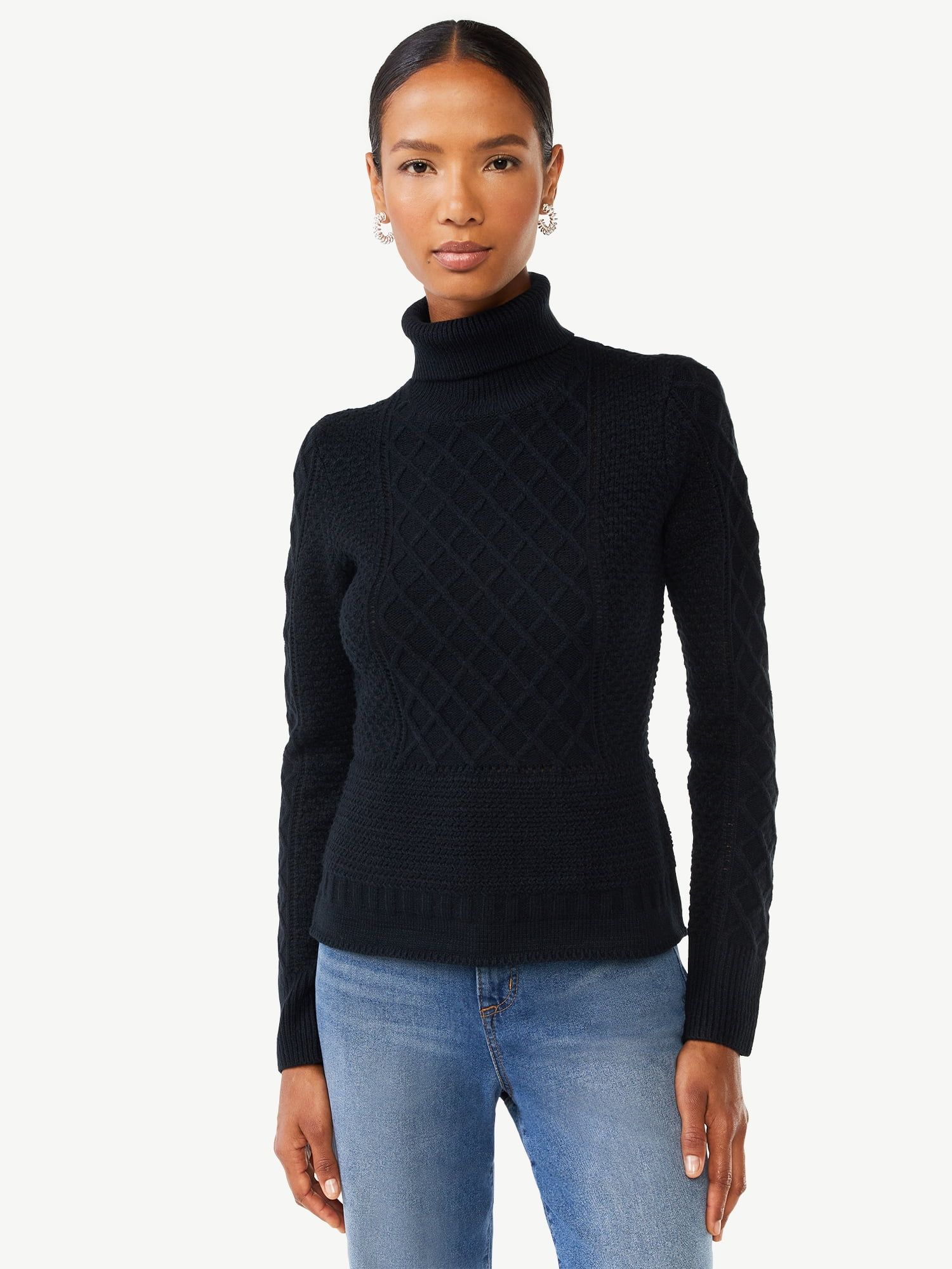 Scoop Women's Cable Knit Turtleneck Sweater - Walmart.com | Walmart (US)