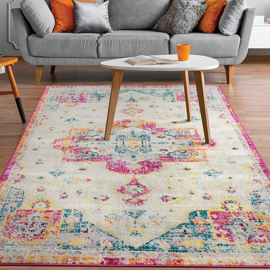 Antep Rugs Elite 5x7 Vintage Bohemian Distressed Oriental Medallion Indoor Area Rug (Pink, 5' x 7... | Amazon (US)