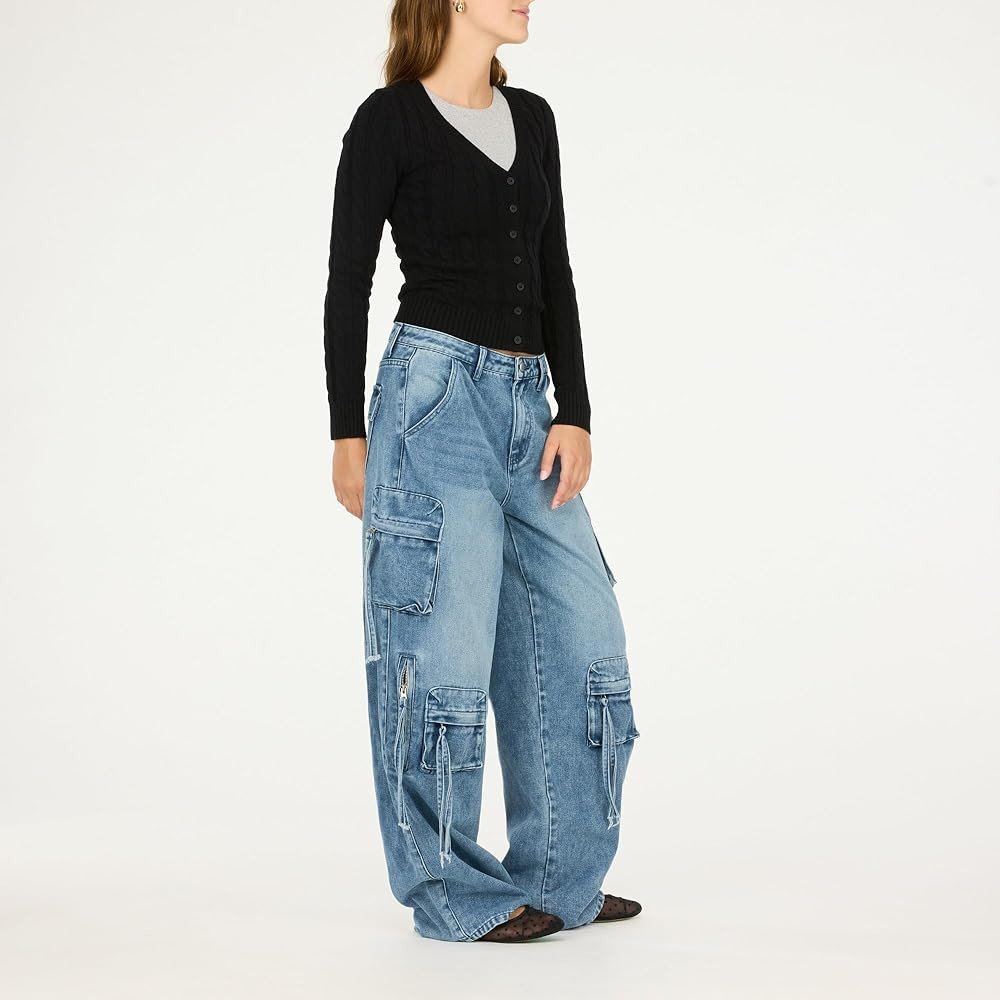 Forever 21 Women's High-Rise Wide-Leg Utility Cargo Jeans | Amazon (US)