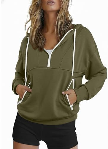 ZAFUL Womens Hoodies Half Zip Up 2025 Fall Fashion Hooded Sweatshirts with Zipper Pockets Contras... | Amazon (US)