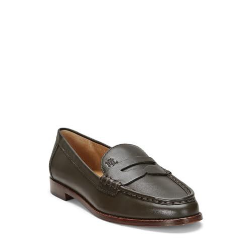 Lauren Ralph Lauren Women's Wynnie Nappa Leather Loafer Dark Olive 9.5 Medium | Amazon (US)