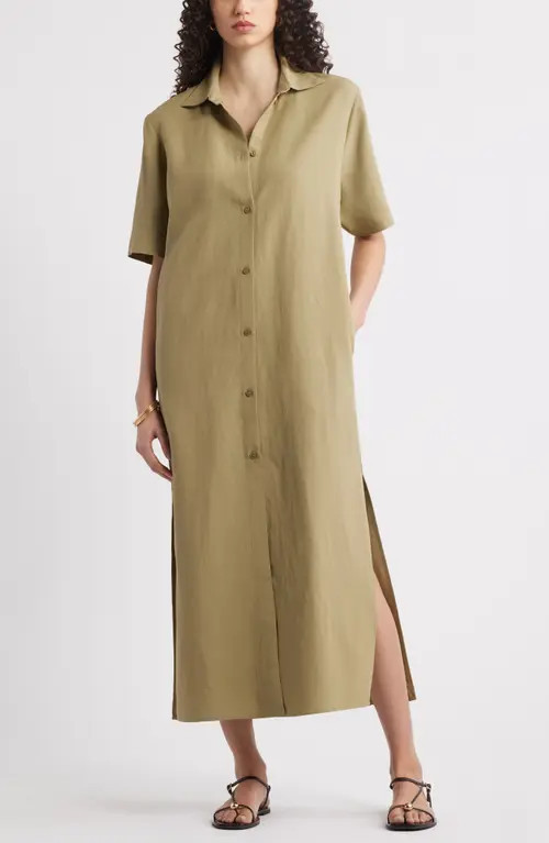 Nordstrom Button Front Shirtdress in Olive Covert at Nordstrom, Size X-Large | Nordstrom