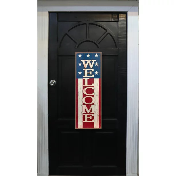 Way to Celebrate Patriotic 23" Welcome Sign for Front Door Sign Hanging Wall Sign,Red/White/Blue | Walmart (US)
