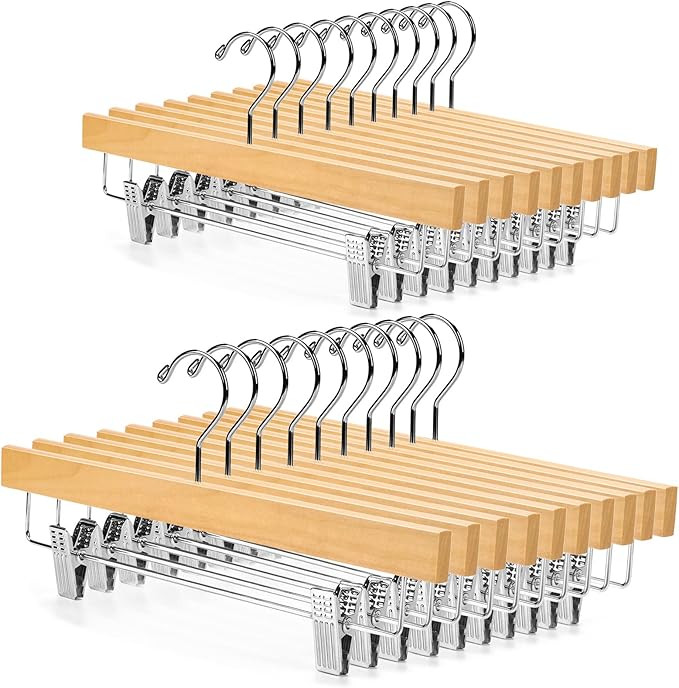 Nature Smile Wooden Pants Hangers Skirt Hanger Solid Lotus Wood Jeans Bottom Hanger with Clips Na... | Amazon (US)