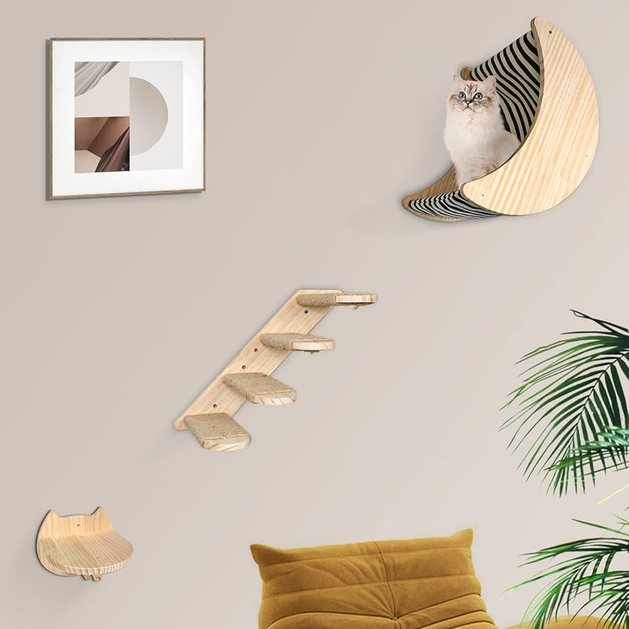 Cat Shelf Wall Mounted Hammock - Cats Wall Shelves Cat Climbing Wooden Perches Scratching Post Ca... | Amazon (US)