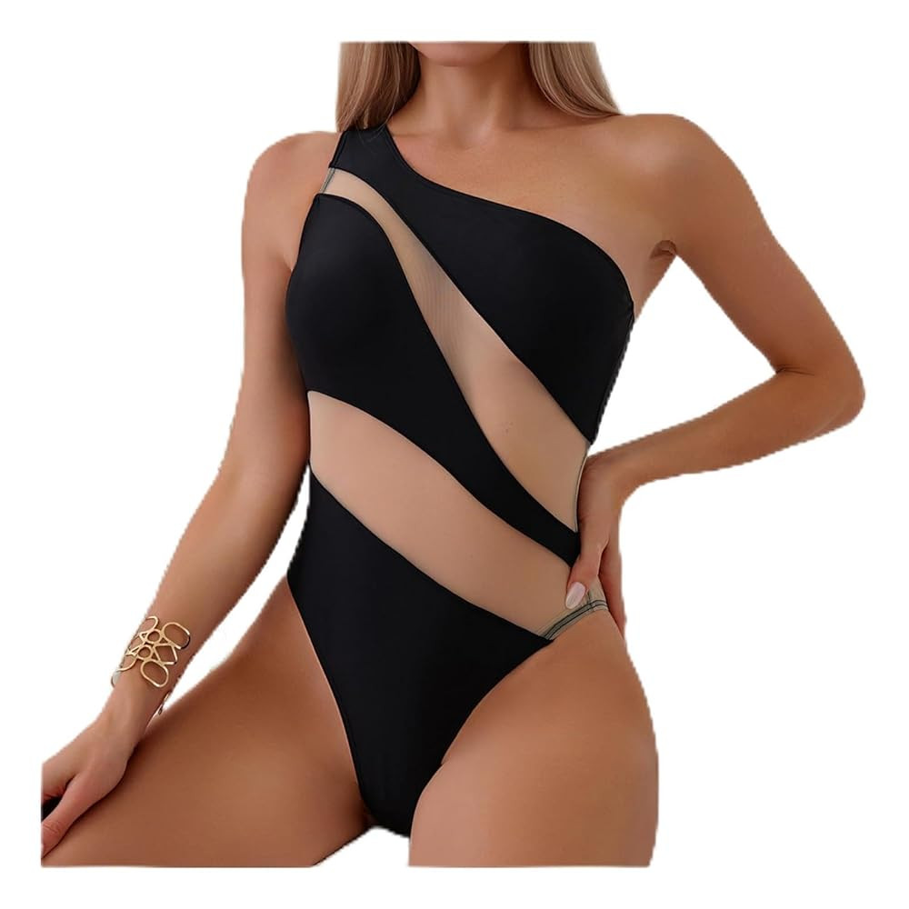 GerRit Women's Sexy One Piece Bathing Suits One Shoulder Swimsuits Monokini Slimming Mesh Swimwea... | Amazon (US)