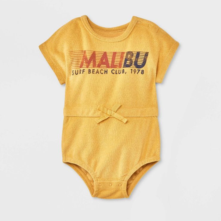 Grayson Mini Baby Girls' Tie Waist Terry Bubble Romper - Mustard Yellow | Target