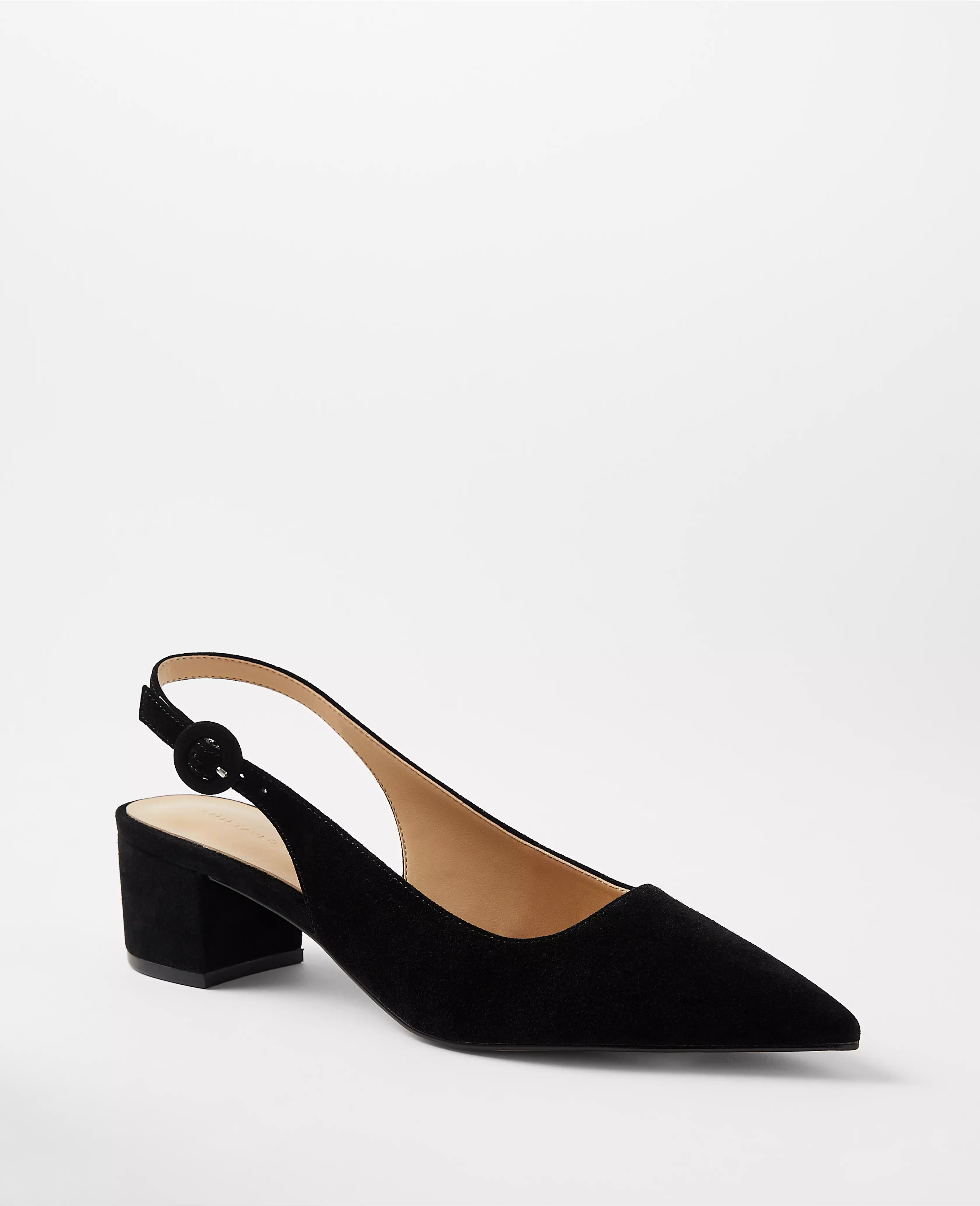 Suede Block Heel Slingback Pumps | Ann Taylor (US)