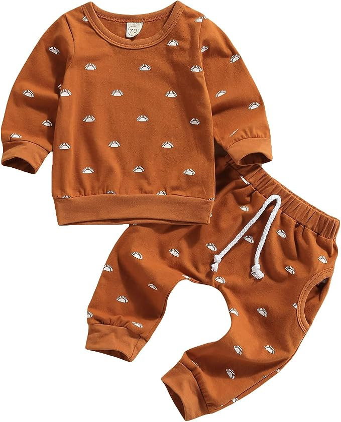 Newborn Baby Boys Clothes Sets Infant Cute Sun Print Long Sleeve Pullover Sweaters Pants Outfits ... | Amazon (US)