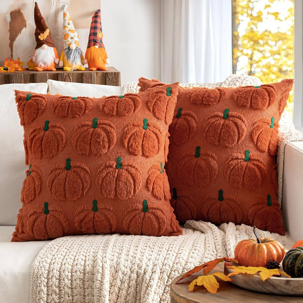 MIULEE Fall Pumpkin Throw Pillow Covers Decor Set of 2 Rust Green Stem 18 x 18 Decorative Cushion... | Amazon (US)
