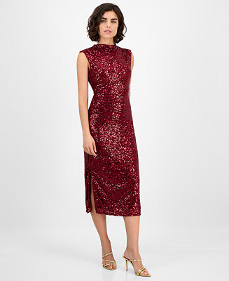 Women's Drape-Neck Sleeveless Sequin Dress | Macy's
