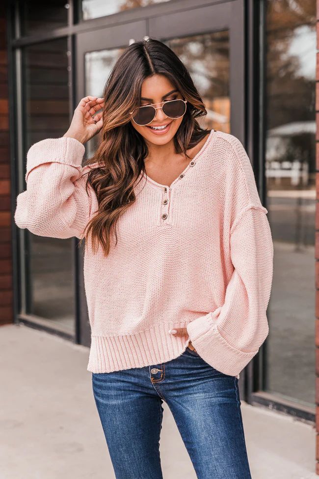 Realize Perfection Blush Henley Sweater FINAL SALE | The Pink Lily Boutique
