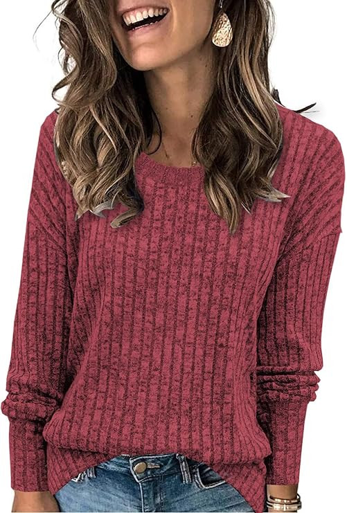 Heymiss Womens Sweaters Dressy Casual Crewneck Long Sleeve Shirts Loose Fall Fashion Sweatshirts | Amazon (US)
