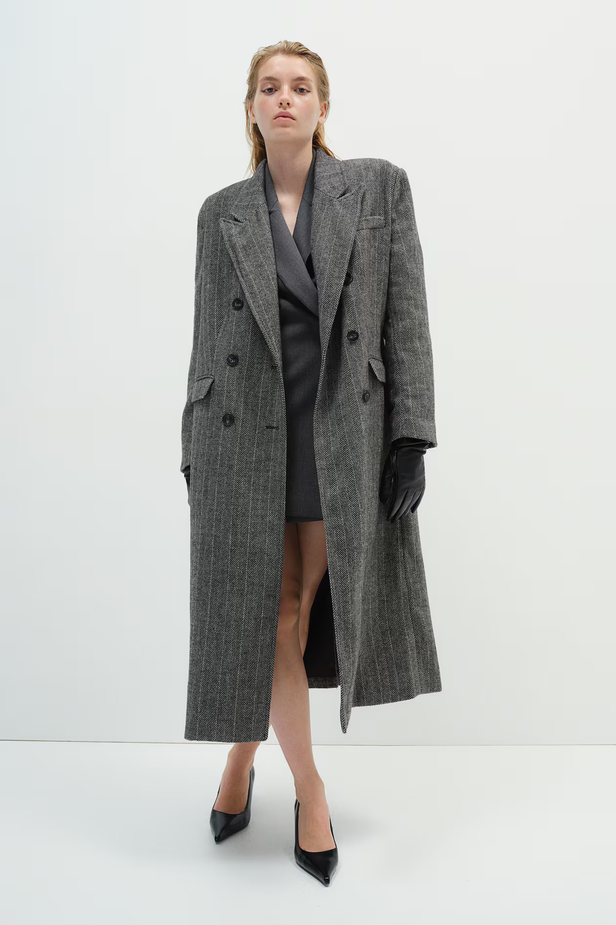 Double-breasted coat - Dark grey/Herringbone-patterned - Ladies | H&M US | H&M (US + CA)
