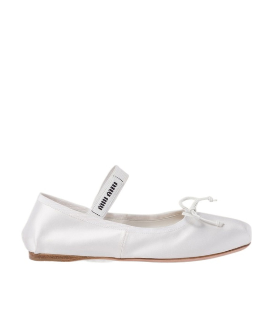 Miu Miu Bow-Detailed Slip-On Satin Ballerina Shoes | Senser US