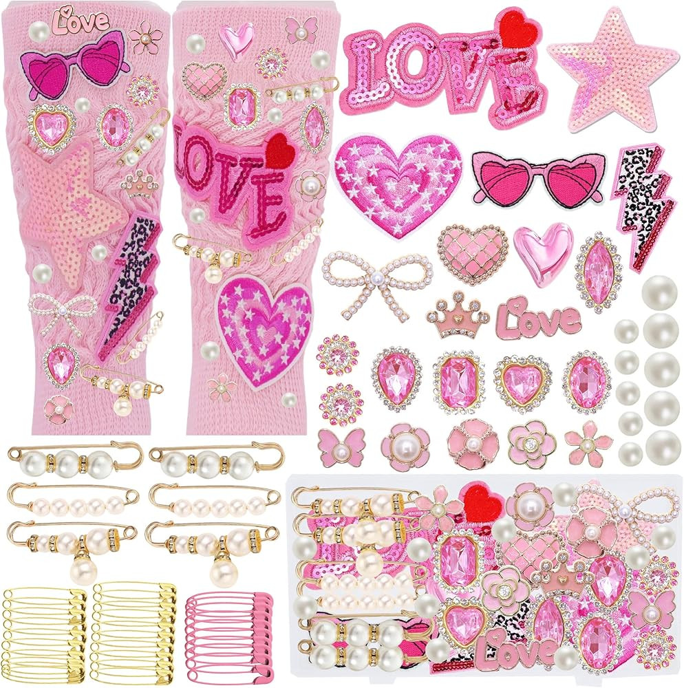 Bling Junk Socks Charms Kit, Pink Flat Back Charms for Shoe Sneakers, Pearl and Rhinestone Big Ch... | Amazon (US)