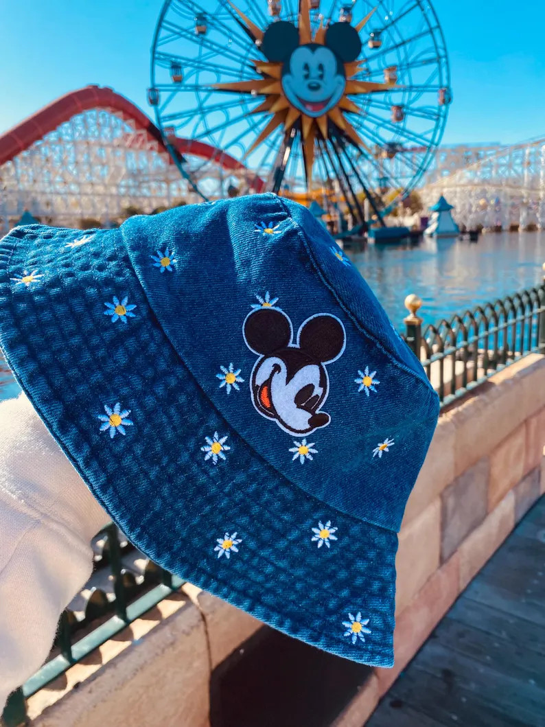 Mickey Flower Denim Bucket Hat ( Adults and Kids ) - Etsy | Etsy (US)
