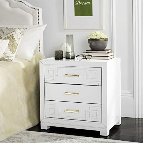 Safavieh Home Collection Raina White 3-Drawer Greek Key Nightstand | Amazon (US)