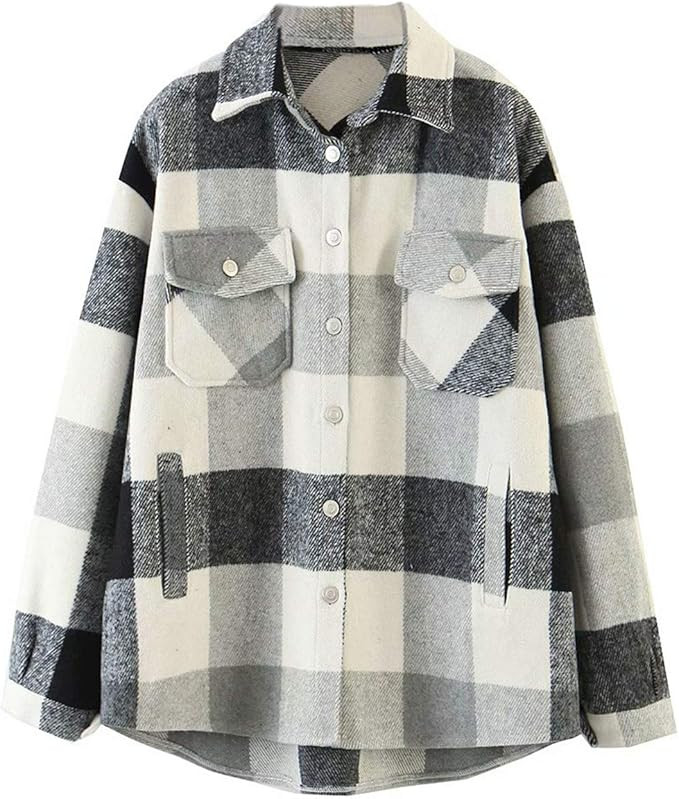 Women's Girl Plaid Button Down Long Sleeve Shacket Jacket Coat Warm Shirt Blouse Casual Outwear w... | Amazon (US)