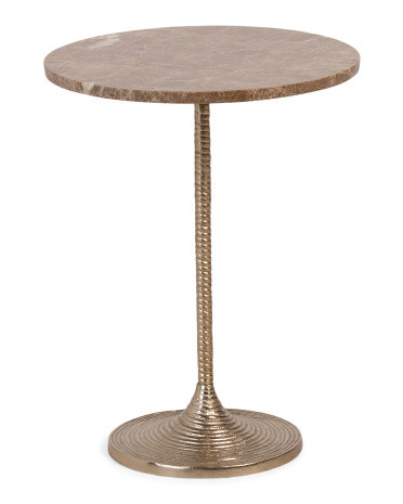 20in Marble Tabletop Twisted Metal Accent Table | TJ Maxx
