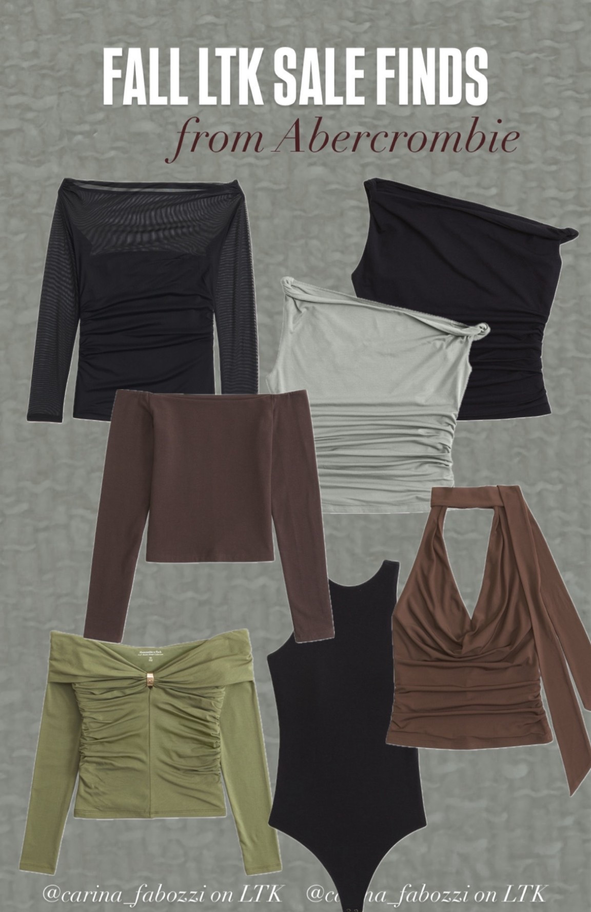 Copy the exclusive LTK code + it stacks!! Abercrombie LTK fall sale finds for women- going out top edition. 

Women’s tops, asymmetrical, brown, black top, off the shoulder, neck scarf top for women, fall fashion. Fall LTK finds, fall trends 

#LTKFallSale #LTKSaleAlert #LTKSeasonal
