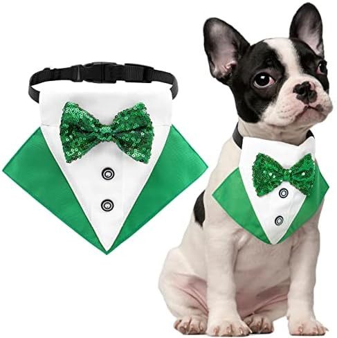 FUAMEY St.Patrick's Day Dog Tuxedo,Pet Green Collar Puppy Costume Adjustable Dog Bandana Cosplay Sca | Amazon (US)