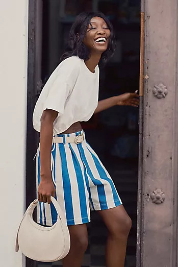 Maeve Parasol Stripe Dad Shorts | Anthropologie (US)