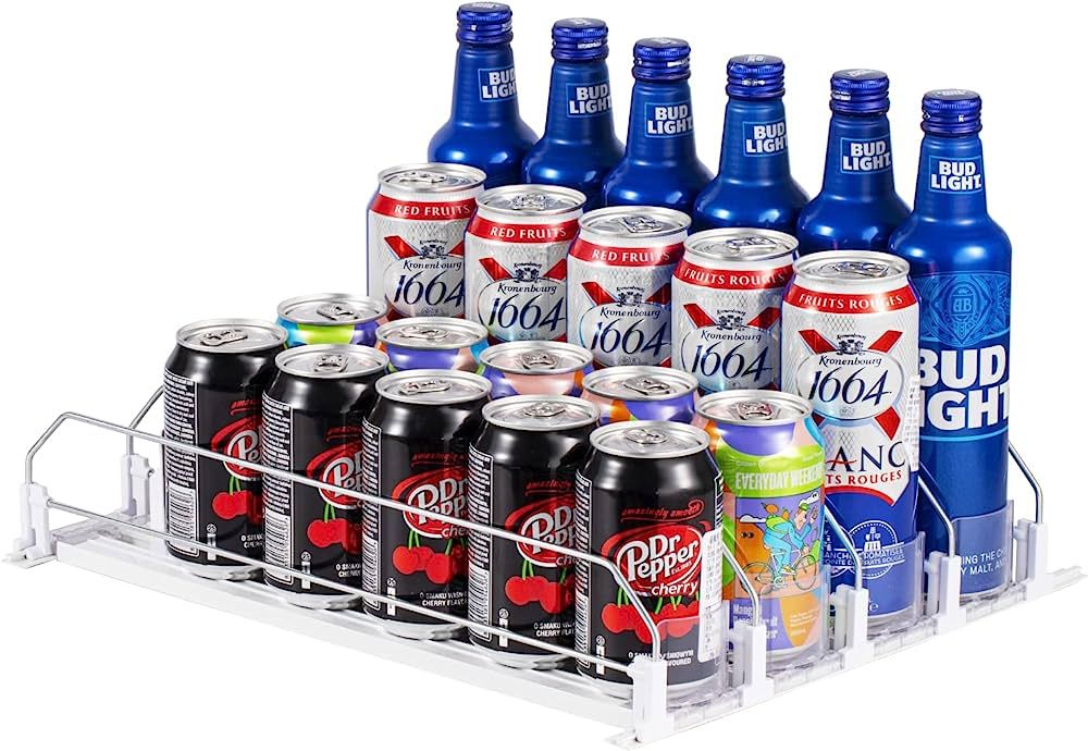 Soda Can Organizer for Refrigerator, Self-Pushing Drink Organizer for Fridge, Pantry, Kitchen- Wh... | Amazon (US)