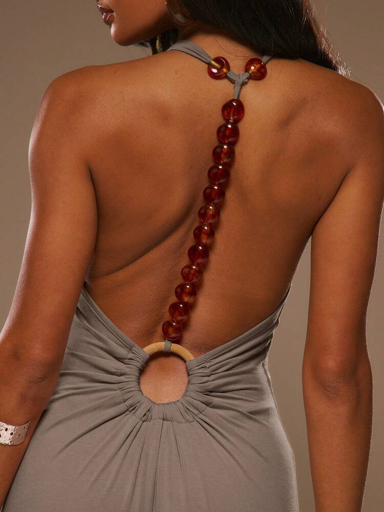 MUSERA High Neck Trim Back Detail Fitted Sleeveless Maxi Dresss Spring Summer Vacation Beach Elegant Ibiza Festival Holiday Tajine Graduation Long Dress | SHEIN