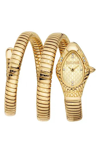 Just Cavalli Snake Vetra Wraparound Two-Tone Bracelet Watch, 20mm x 34.5mm in Gold at Nordstrom Rack | Nordstrom Rack