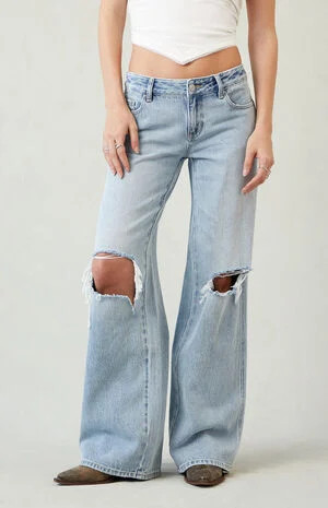 PacSun Casey Light Indigo Ripped Knee Low Rise Baggy Jeans | PacSun
