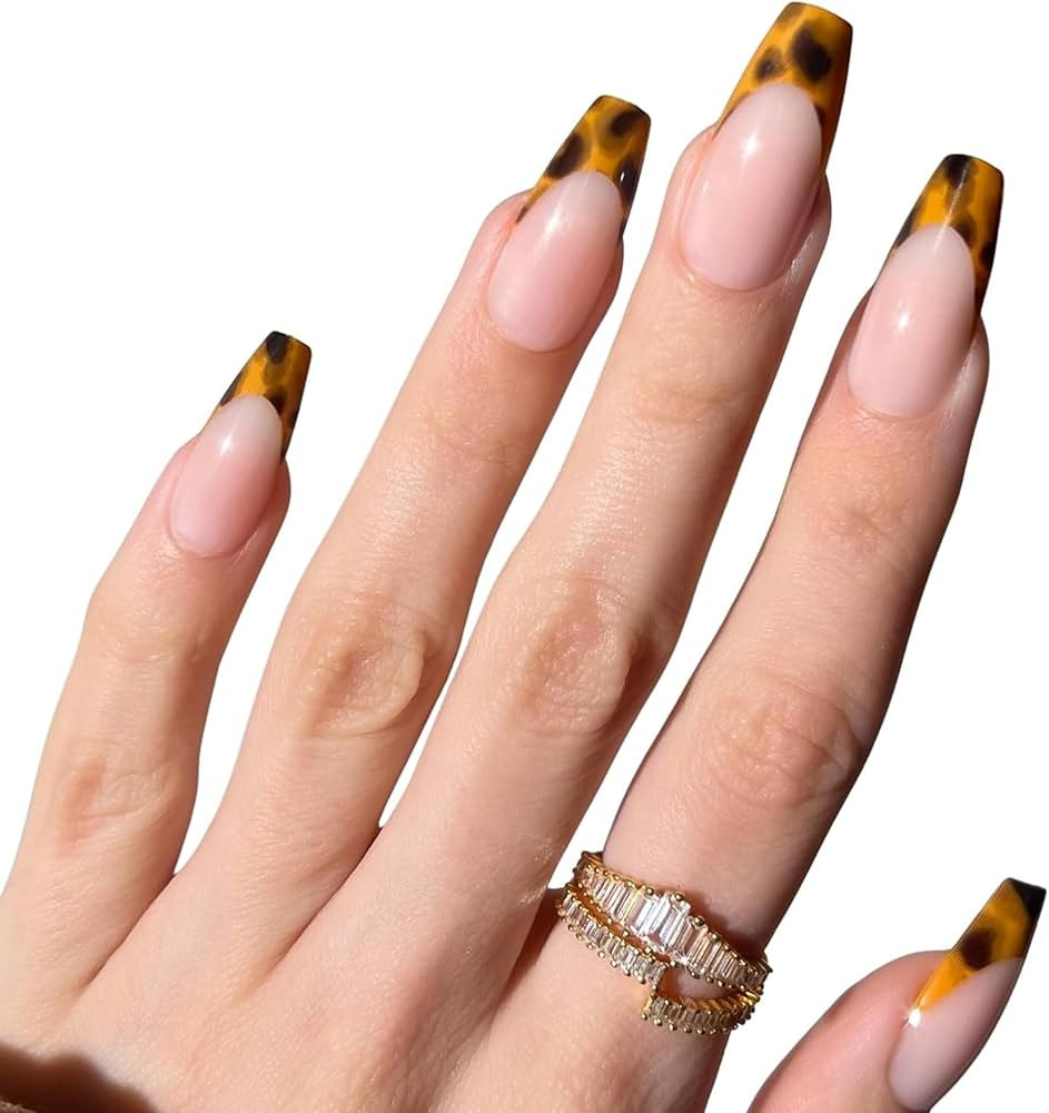 PaintLab Tortoise Shell Press On Nails, Sleek Coffin Square, 30ct | Amazon (US)