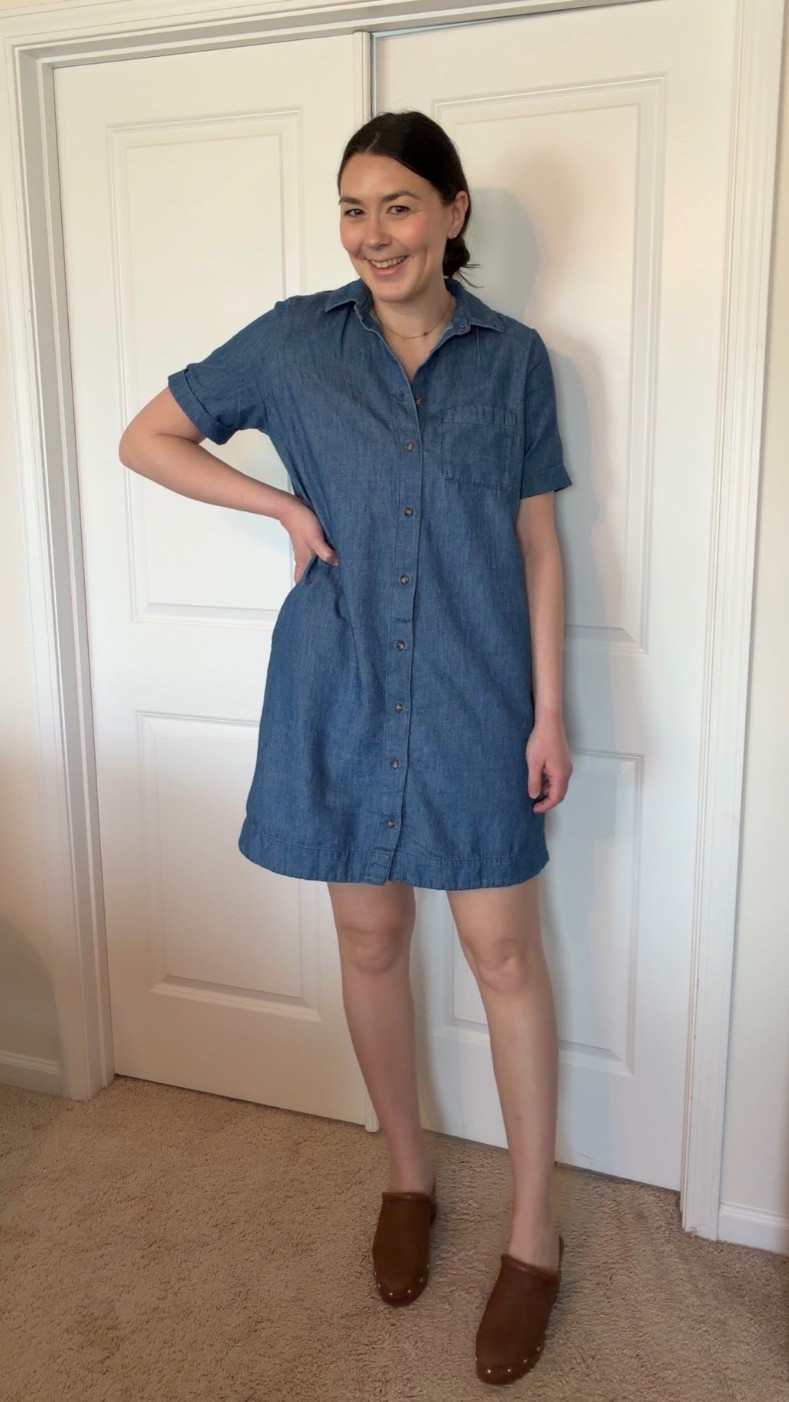 Just saw my favorite denim dress is only $12 (70% off) right now! 

It comes in petite, regular, and tall length options. Runs TTS. I’m wearing a medium tall at 5’10”.

#LTKTall #LTKWorkwear #LTKPetite