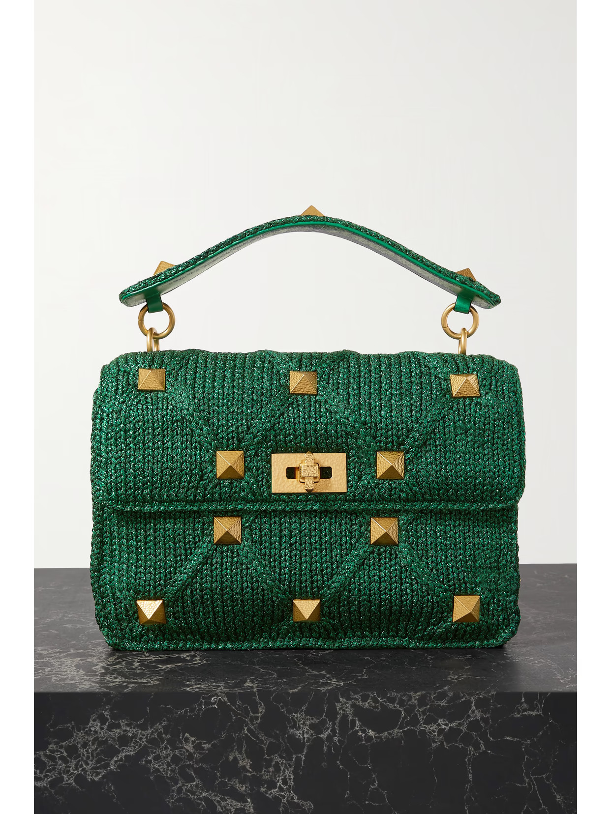 Valentino - Valentino Garavani Roman Stud Cotton Shoulder Bag - Green | NET-A-PORTER (US)