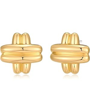 MUYAN Chunky Gold Textured Earrings for Women Trendy Minimalist Large Chunky Studs Fashion Jewelr... | Amazon (US)