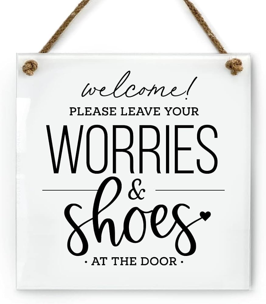 6x6 Inch Leave Shoes & Worries at the Door Designer Sign ~ Ready to Hang ~ Premium Finish, Durabl... | Amazon (US)