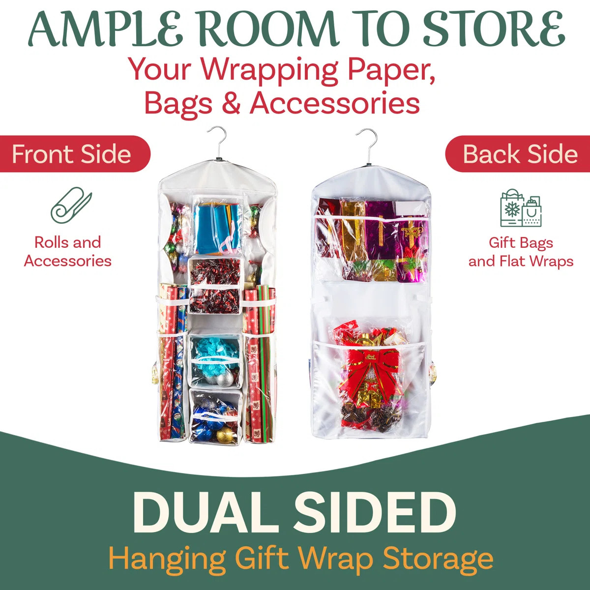 Wrapping Paper Storage Organizers- 2 Pack- Dual Sided Hanging Gift Wrap Station-Clear Compartment... | Wayfair North America