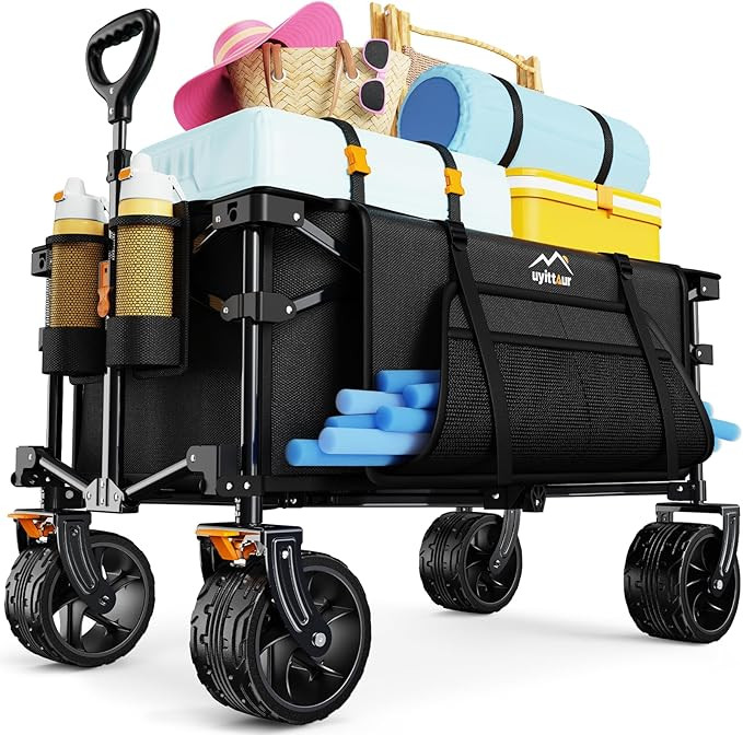 Collapsible Wagon Cart Heavy Duty Foldable, Folding Beach Wagon with Big Wheels for Sand, Utility... | Amazon (US)