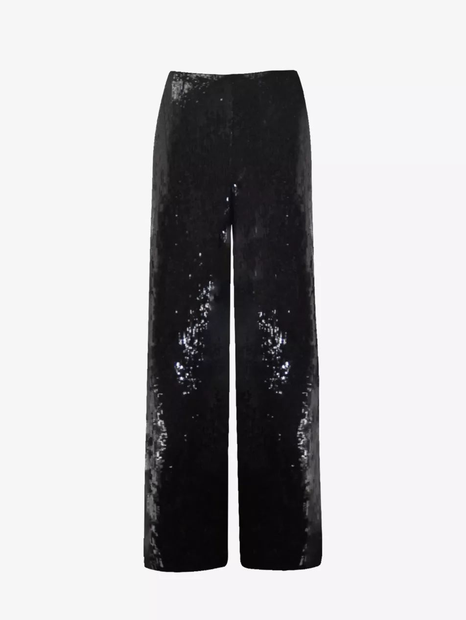 Sequin-embellished mid-rise wide-leg stretch-woven trousers | Selfridges