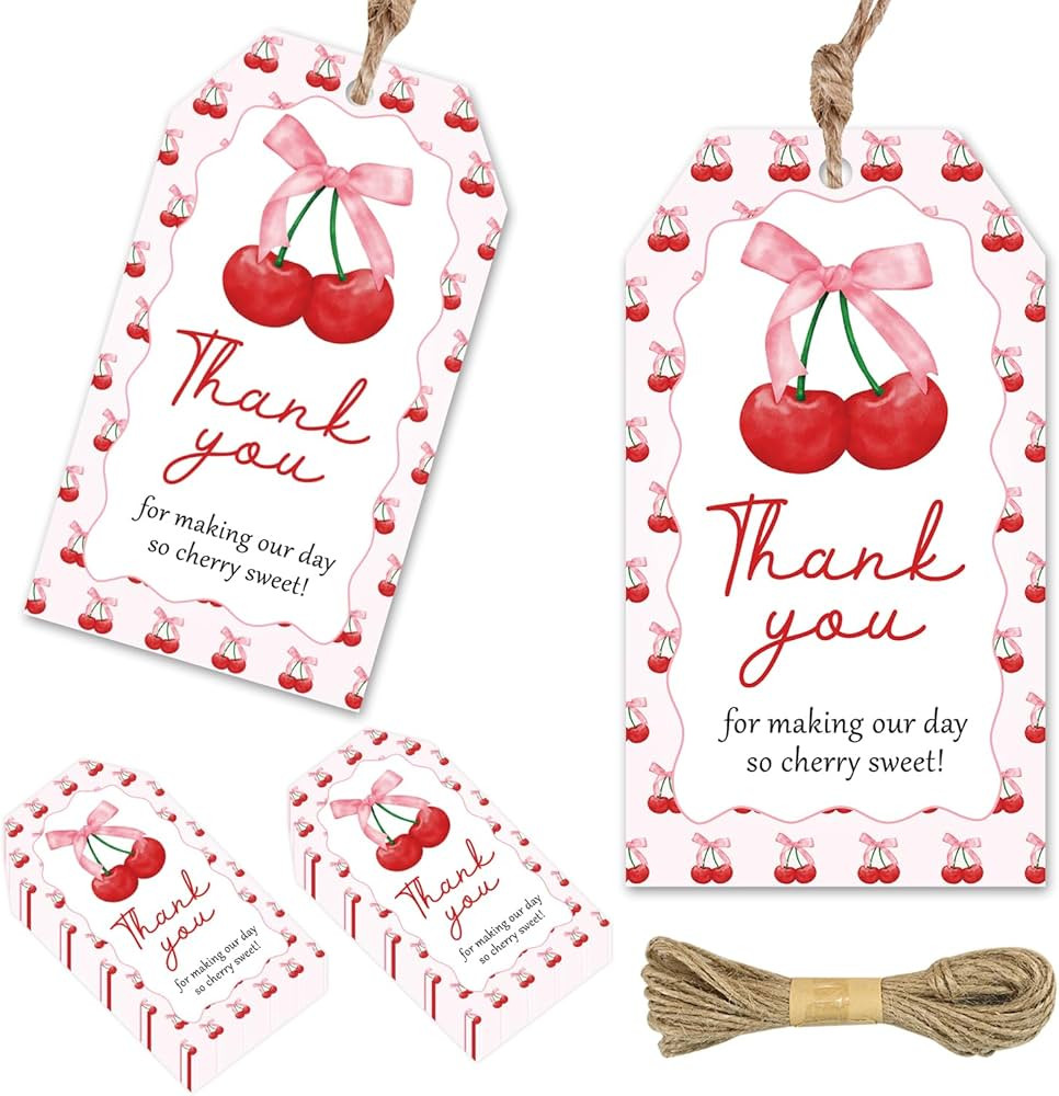 50Pcs Cherry Thank You Tags Coquette Cherry Theme Party Favor Tags Cherry Fruit Thank You for Mak... | Amazon (US)