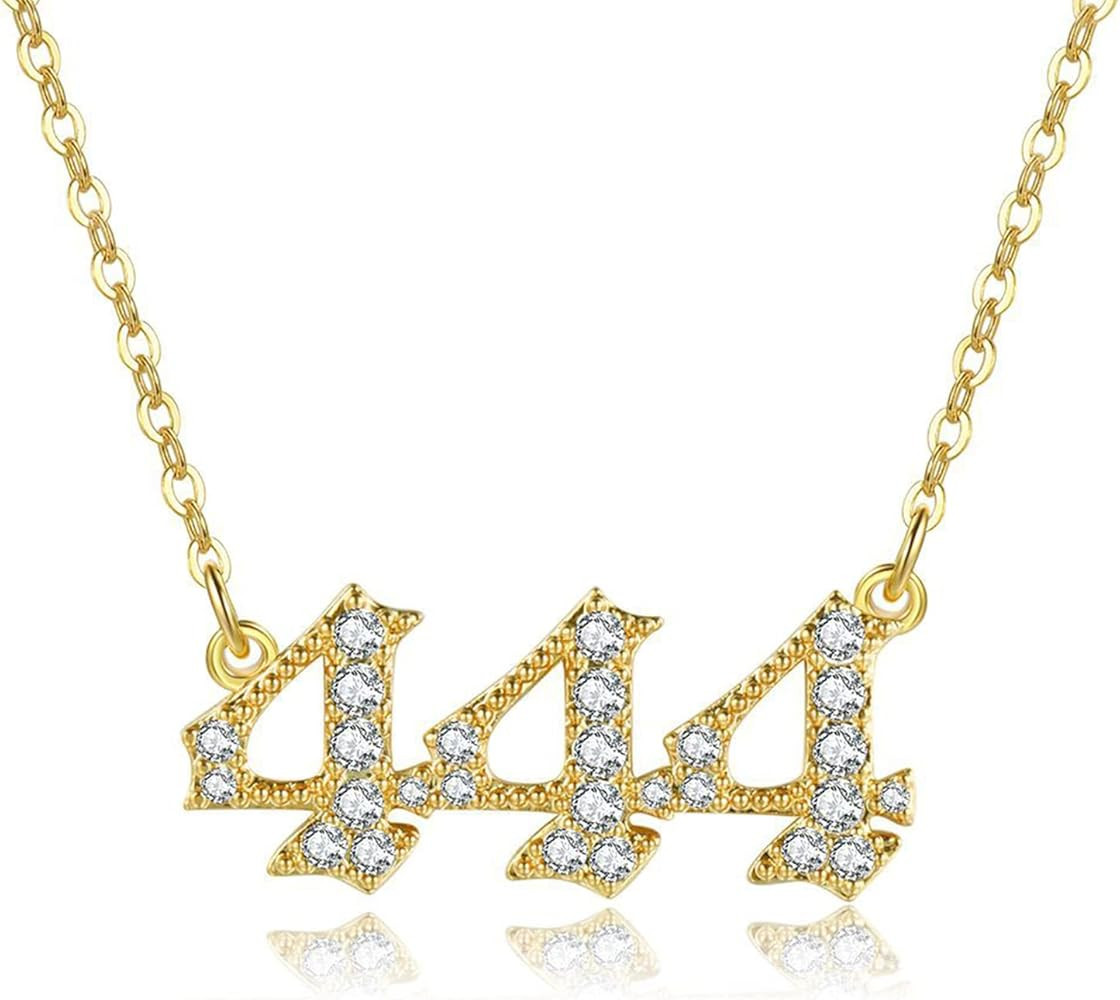 Angel Number Necklace Gold Plated Cubic Zirconia 111 222 333 444 555 666 777 888 999 Necklace Num... | Amazon (US)