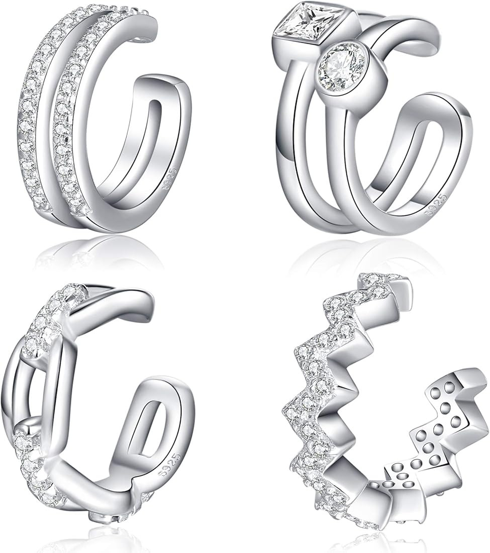CHIC & ARTSY Cuff Earrings 925 Sterling Silver Ear Cuff Earrings Non-Piercing Fake Helix Cartilag... | Amazon (US)