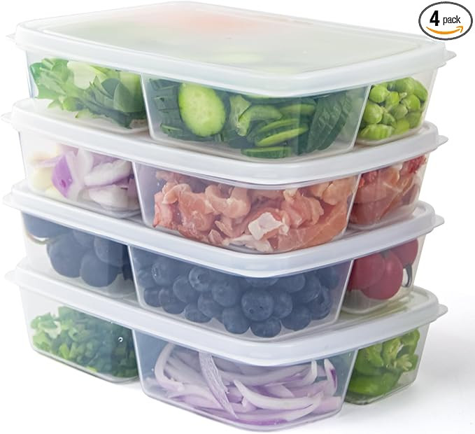 Zuiaso 4 Pcs Reusable 4 Compartment Food Storage Containers with Lids, Food Containers for Storin... | Amazon (US)