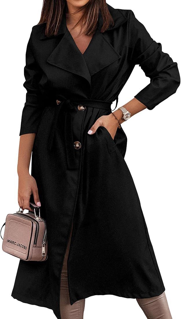 KIRUNDO Women's Trench Coat Long Double-Breasted Spring Fall Fashion 2024 Classic Lapel Overcoat ... | Amazon (US)