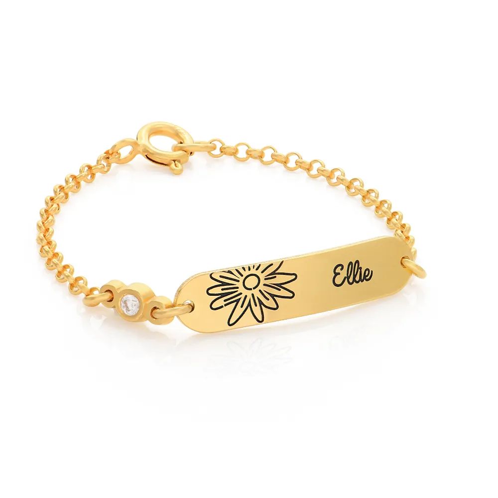 Lyla Baby Name Bracelet with Birth Flower and Stone in 18K Gold Plating | MYKA