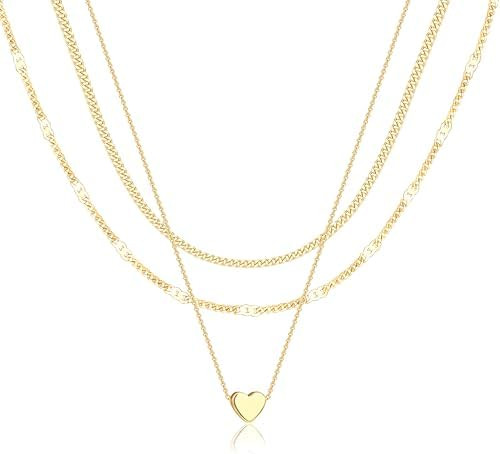 Poxtex Layered Gold Necklaces for Women, Stackable Dainty 14K Gold Silver Plated Trendy Circle Pa... | Amazon (US)