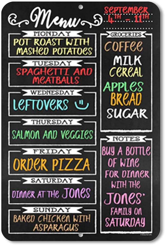 Honey Dew Gifts Chalkboard Style Menu Board 12 inch by 18 inch Tin Sign Durable and Easy Hanging ... | Amazon (US)