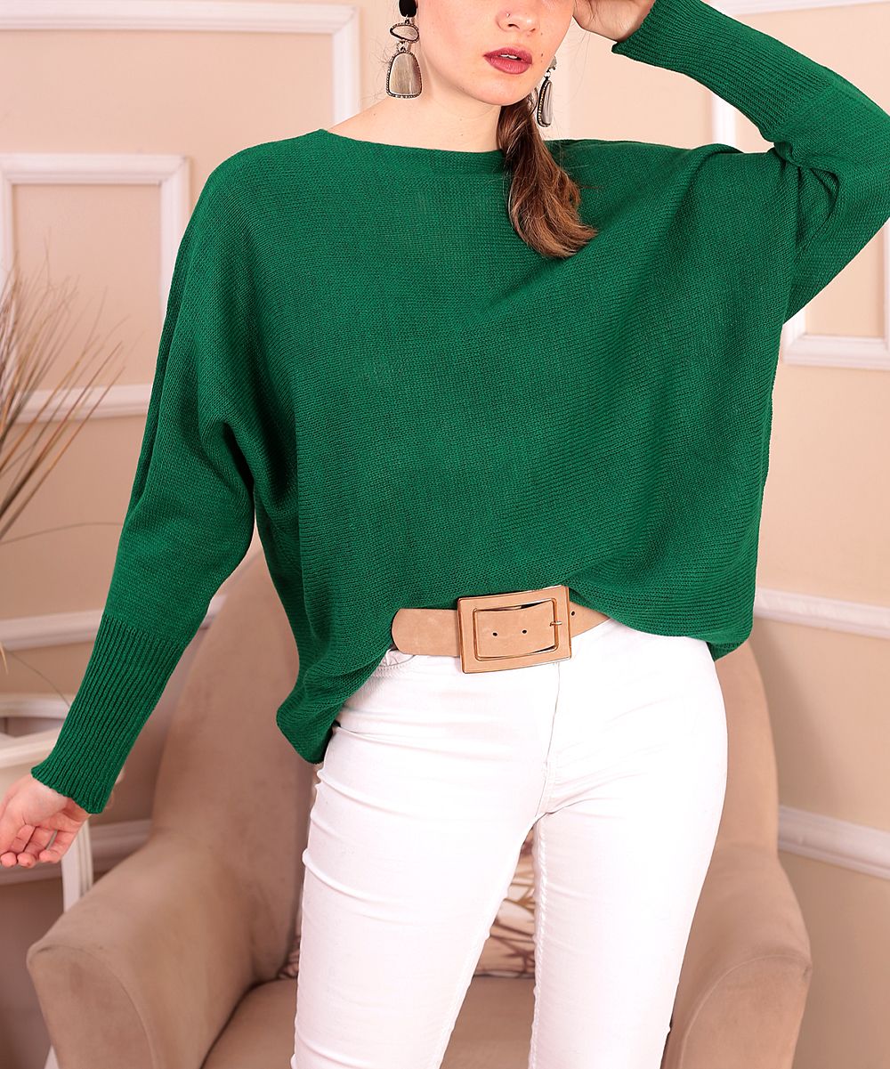 CCK Style Women's Pullover Sweaters GREEN - Green Wool-Blend Long-Sleeve Sweater - Women | Zulily