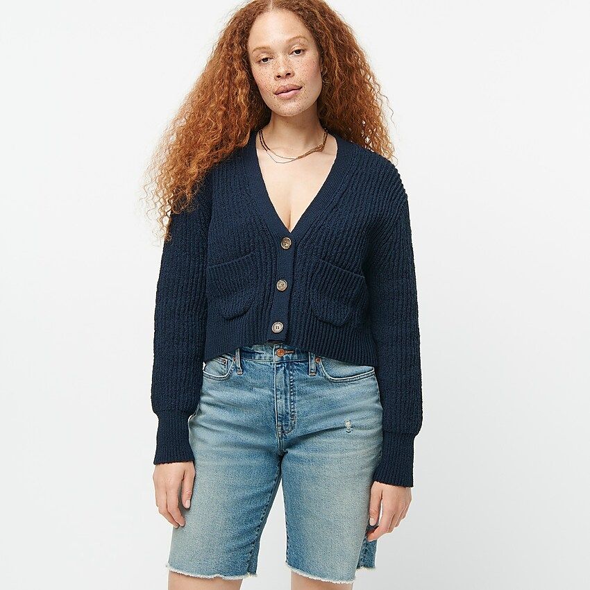 Cropped patch-pocket beach cardigan sweater | J.Crew US